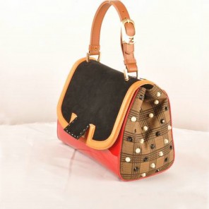 Fendi Silvana Suede&Patent Leather Flap Bag F2548 Black&Red