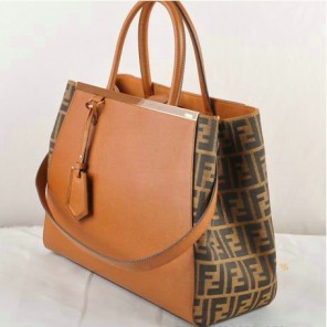 Fendi 2Jours Saffiiano Leather Fabric Tote Bag F2552M Tan