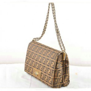 Fendi Paris Pequin Large Fabric Shoulder Bag