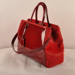 Fendi 2Jours Patent Leather Horsehair Tote Bag F2552M Red