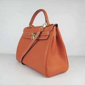 Hermes Kelly Handbags 32CM Orange(gold)