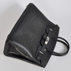 Hermes Birkin 35CM Black Ostrich stripes leather(Silver)