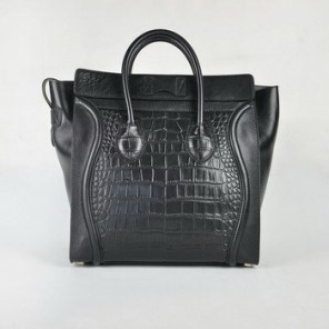 Celine Crocodile Grain Leather Handbag 98170 Black