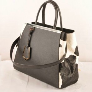 Fendi 2Jours Saffiiano Leather Horsehair Tote Bag F2552M Black&White