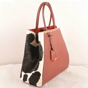 Fendi 2Jours Saffiiano Leather Horsehair Tote Bag F2552L Red&Black