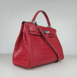 Hermes 32CM Red Crocodile Stripe(silver)