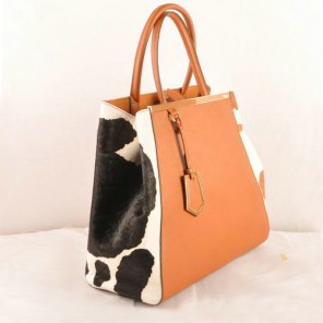 Fendi 2Jours Saffiiano Leather Horsehair Tote Bag F2552L Tan&Black