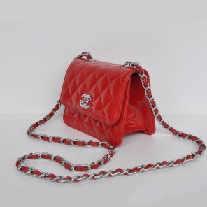 Chanel Classic Micro Flap Bag 1118 Red Patent leather Silver Hardware