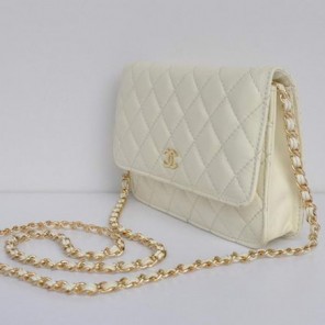 Chanel Flap Bag Lambskin Leather A33814 White Golden