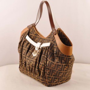 Fendi Classic FF Fabric Shoulder Bag F2418 Brown