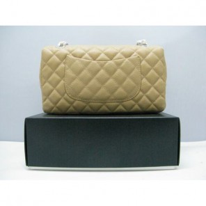 Chanel Caviar leather Apricot Flap bag with Silver chain