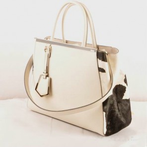 Fendi 2Jours Saffiiano Leather Horsehair Tote Bag F2552M White&Black