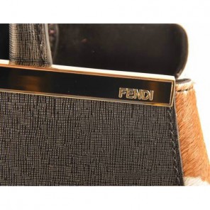 Fendi 2Jours Saffiiano Leather Horsehair Tote Bag F2552L Black&Tan