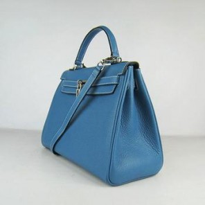 Hermes Kelly Handbags 32CM Middle Blue(silver)