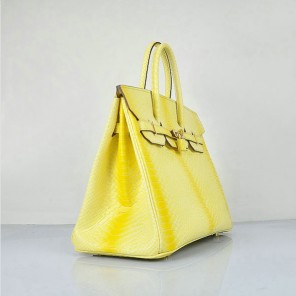 Hermes Birkin 35CM Lemon Snake Leather Tote Bag Gold