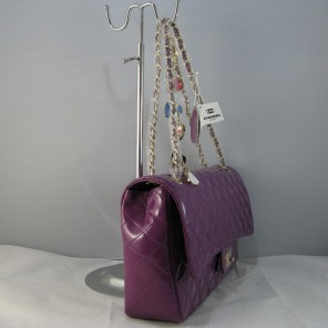 Chanel Purple Patent leather Flap Bag with Gold chain