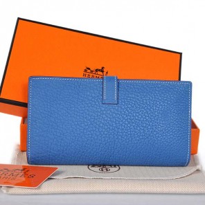 Hermes 2 flod original leather wallet in Turkey Blue