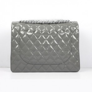 Chanel Flap Bag Quilted Gray Patent with Silver Chain 1116