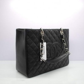 Chanel GST Caviar Leather Coco Bag A36092 Black Silver