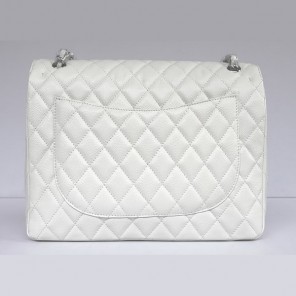 Chanel Flap Bag Quilted White Lambskin with Silver Chain 1116