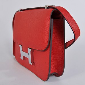 Hermes Constance Bag clemence leather in Flame with Silver hardware