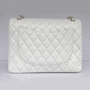 Chanel Flap Bag Quilted White Caviar with Gold Chain 1116