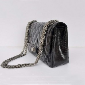 Chanel 1122 Classic Black Lizardskin Flap Bag Silver Hardware