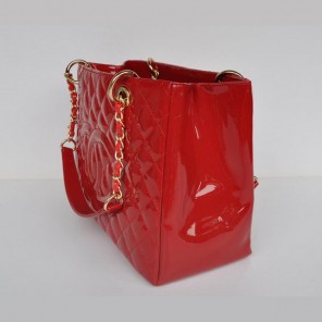 Chanel A50995 Red Patent Leather Shoulder Bag Gold