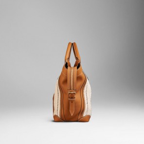 MEDIUM WOVEN ROPE LEATHER TOTE