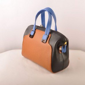 Fendi Chameleon Punch Saffiiano Leather Top Zip Tote Bag 2545 Tan-Black