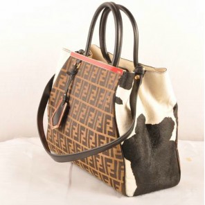 Fendi 2Jours Fabric&Horsehair Tote Bag F2552M Black&White