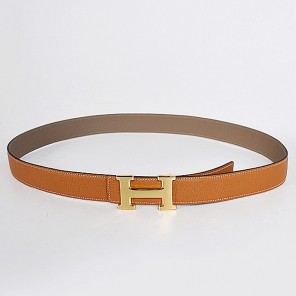 Hermes belt leather in Camel/Dark Grey Blue with H gold Buckle