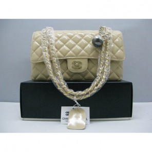 Chanel Patent leather Apricot Flap bag with Gold chain