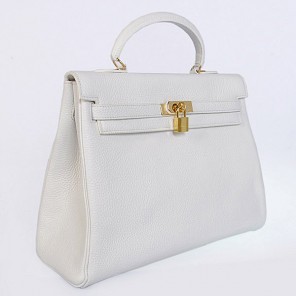 Hermes kelly 35CM White clemence leather(Gold)