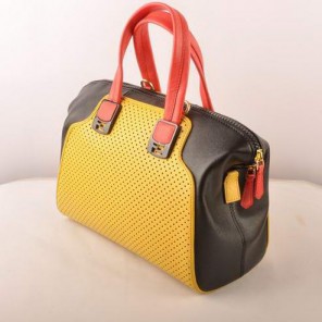 Fendi Chameleon Punch Saffiiano Leather Top Zip Tote Bag 2545 Yellow-Black
