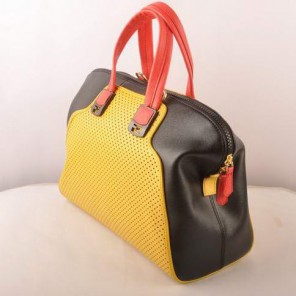 Fendi Chameleon Punch Saffiiano Leather Top Zip Tote Bag 2537 Yellow-Black