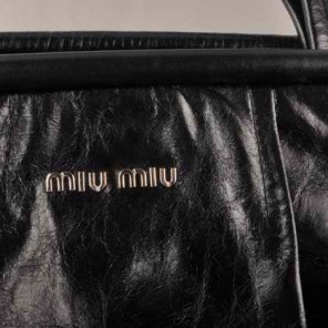 Miu Miu Tote Handbags Oil Wax Leather 8001 Black