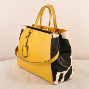 Fendi 2Jours Saffiiano Leather Horsehair Tote Bag F2552M Yellow&Black