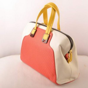 Fendi Chameleon Punch Saffiiano Leather Top Zip Tote Bag 2537 Red-White