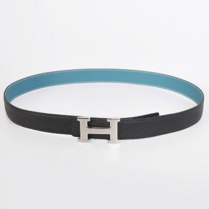 Hermes belt leather in Black/Medium Blue with H Silver Buckle