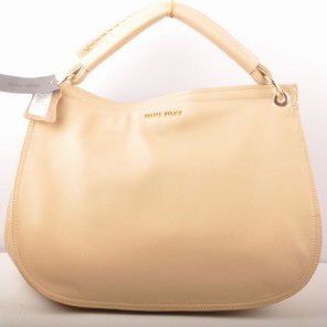 Miu Miu Flap Tote Bags Apricot Leather with Horsehair 90320