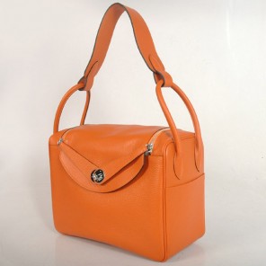 Hermes Lindy Bag 34 clemence leather in Orange with Silver hardware