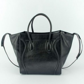 Celine Luggage Phantom Square Bags Bright Leather 108905 Black