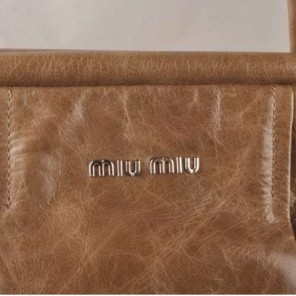 Miu Miu Tote Handbags Oil Wax Leather 8001 Coffee