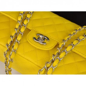 Chanel A1112 Flap Bag Original Caviar Leather Yellow