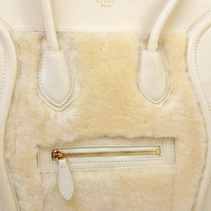 Celine Luggage Mini Boston Bag Lambswool Original Leather Offwhite
