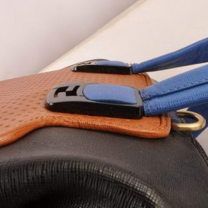 Fendi Chameleon Punch Saffiiano Leather Top Zip Tote Bag 2545 Tan-Black