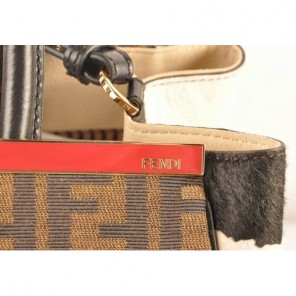 Fendi 2Jours Fabric&Horsehair Tote Bag F2552M Black&White