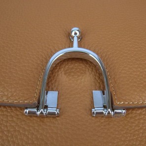 Hermes Stirrup Shoulder Bag Camel Calfskin Silver