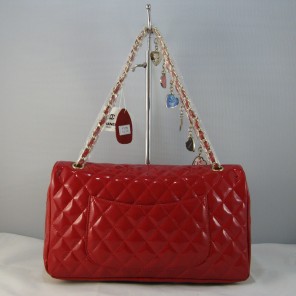 Chanel Red Patent leather Flap Bag with Gold chain